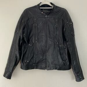 Vintage 80s Hein Gericke x Harley Davidson Leather Moto Bomber Jacket Black L